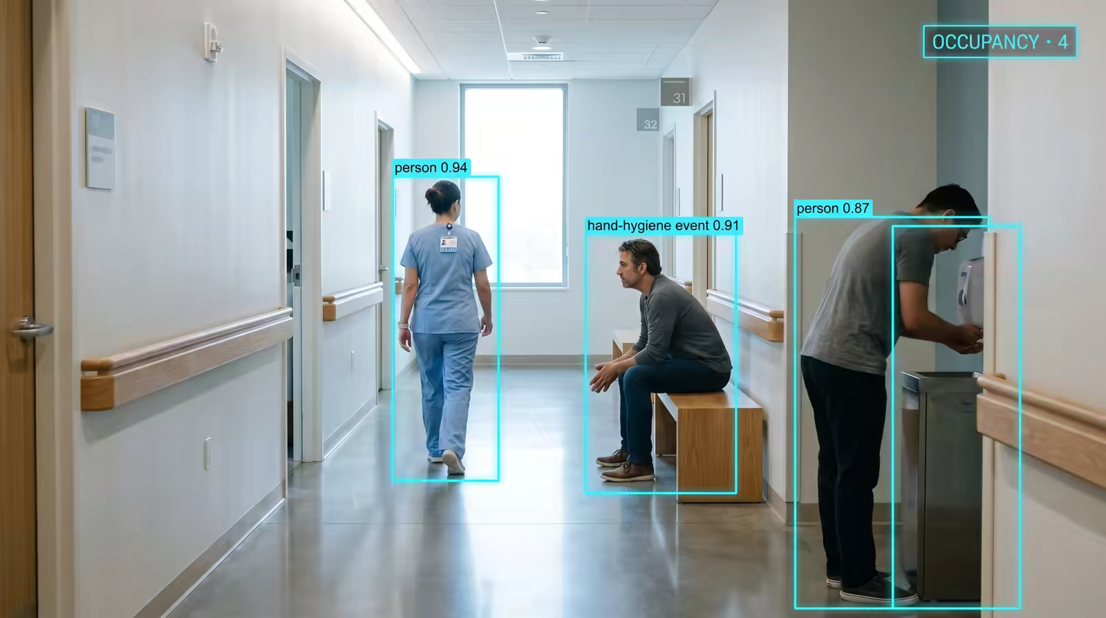 Healthcare — hospital corridor with patient safety detection